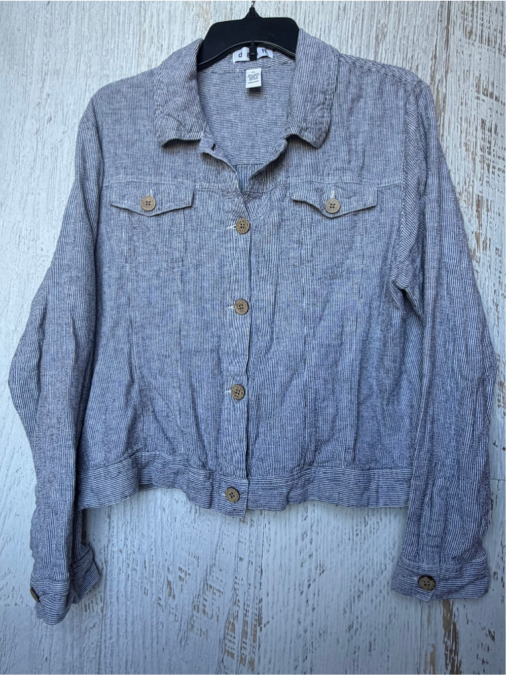 Women's Dash Striped Linen Blend Utility Jacket Navy Blue White Size XL